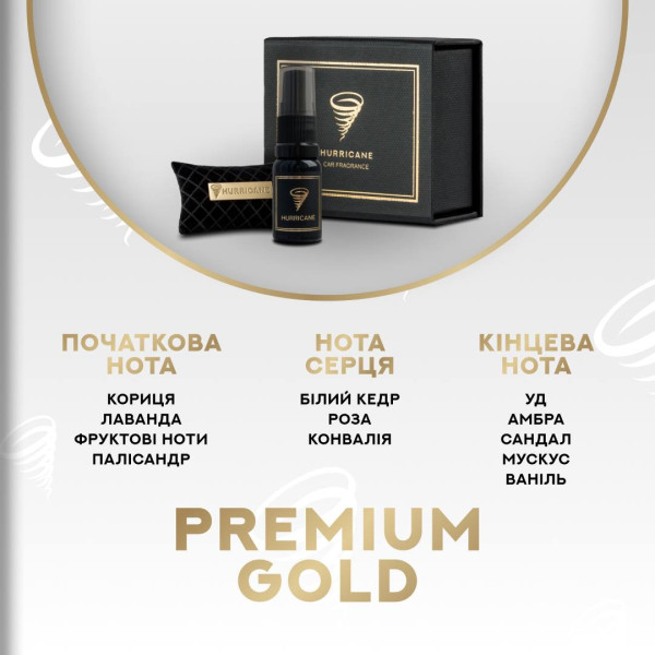Ароматизатор автомобильный Hurricane Black Gold Premium (В комплекте Спрей)