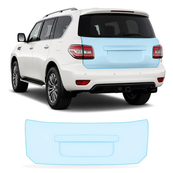 Антигравійна захисна бронеплівка за лекалами для Nissan Patrol Y62 facelift 2 2014-2019 - зона кришки багажника
