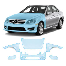Антигравийная защитная бронепленка по лекалам для Mercedes-Benz C-Class W204 facelift 2011-2014 - передняя часть авто (капот бампер фары крылья)