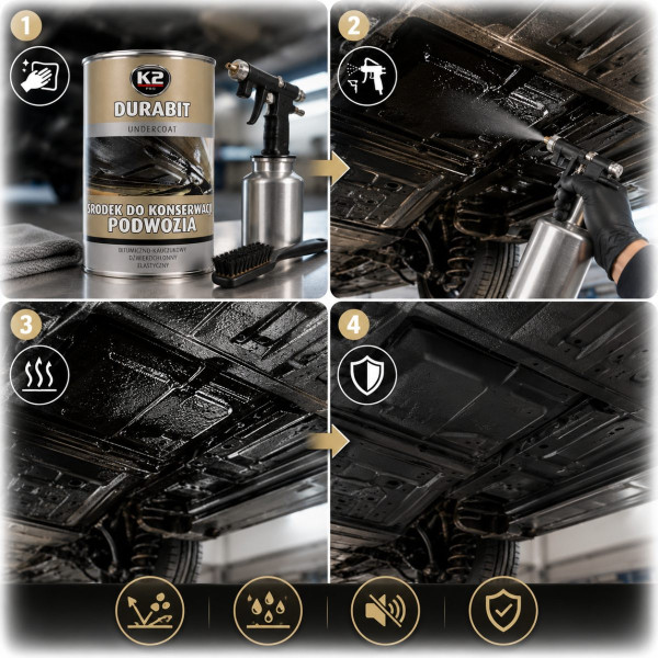 Антикорозійне захисне покриття днища автомобіля К2 DURABIT UNDERCOAT 1л Антигравій Чорний (L326)
