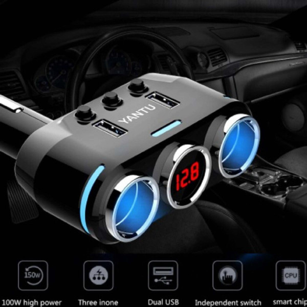Автомобильный разветвитель прикуривателя YANTU 3 в 1 USB 12/24 вольт Type C