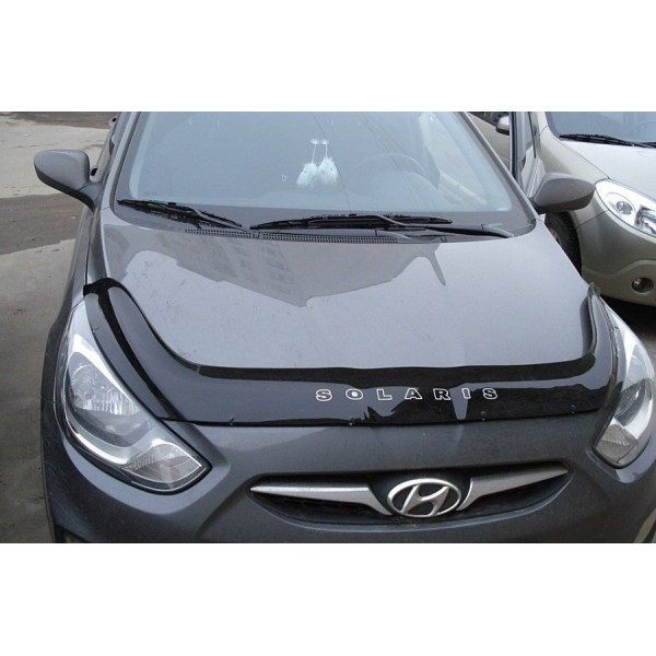 Дефлектор капота мухобойка для Hyundai Accent Solaris 2010-2014 Евро Крепление (Vip Tuning) HYD20