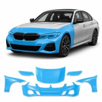 Антигравийная защитная бронепленка по лекалам для BMW 3 Series G20 2019-2022 - передняя часть авто (капот бампер фары крылья)