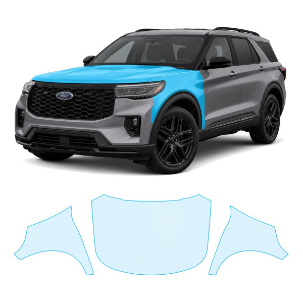 Антигравийная защитная бронепленка по лекалам для Ford Explorer (US) VI facelift 2024- капот и передние крылья