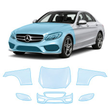 Антигравийная защитная бронепленка по лекалам для Mercedes-Benz C-Class W205 2014-2018 - передняя часть авто (капот бампер фары крылья)