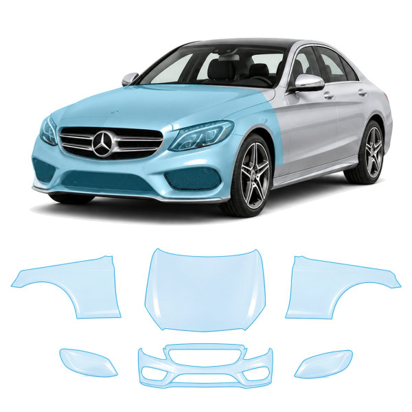 Антигравійна захисна бронеплівка за лекалами для Mercedes-Benz C-Class W205 2014-2018 - передня частина авто (капот бампер крила))