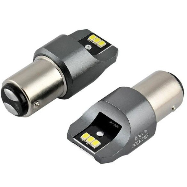 LED автолампа Brevia Power 12/24V P27/7W 6x3020SMD 330Lm 6000K CANbus BAY15d 2 шт (10103X2)