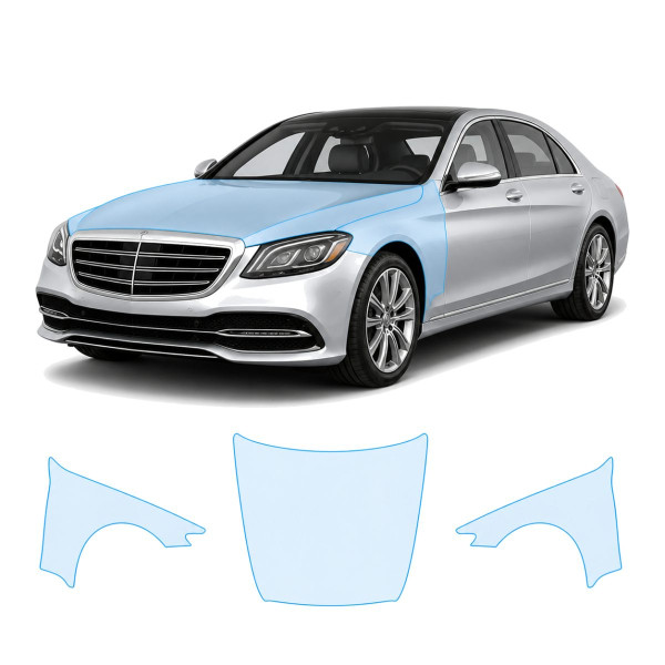Антигравійна захисна бронеплівка за лекалами для Mercedes-Benz S-Class W222 facelift 2017-2020 - капот і передні крила