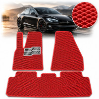 Килимки в салон EVA для Tesla Model S 2012-2020 з підп'ятником Червоні T-01 T-09