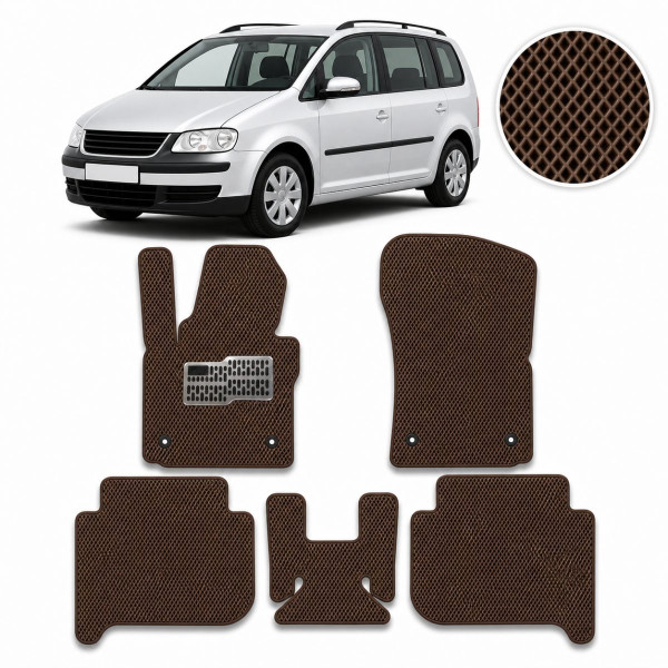 Килимки в салон EVA для Volkswagen Touran I / II 2003-2015 (Металевий підп'ятник) Коричневі 5 шт