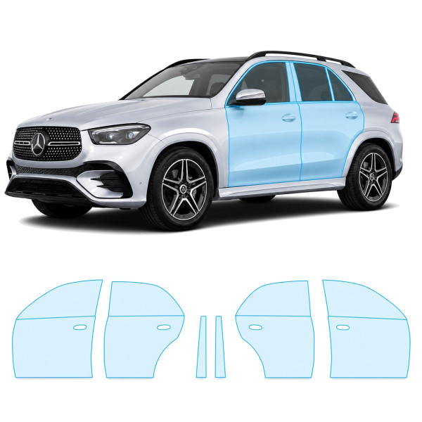 Антигравийная защитная бронепленка по лекалам для Mercedes-Benz GLE W167 facelift 2023- зоны дверей и стойки окон