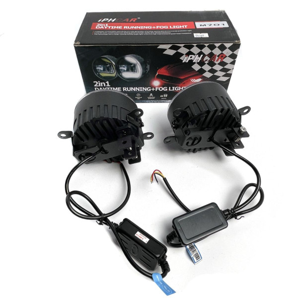 Протитуманні LED Фари круглі D90 мм / Лінза з ДХО / 12V / 22W / 6000K-COB / 2 шт