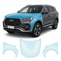 Антигравийная защитная бронепленка по лекалам для Chery Tiggo 7 Pro I 2020-2022 - капот и передние крылья