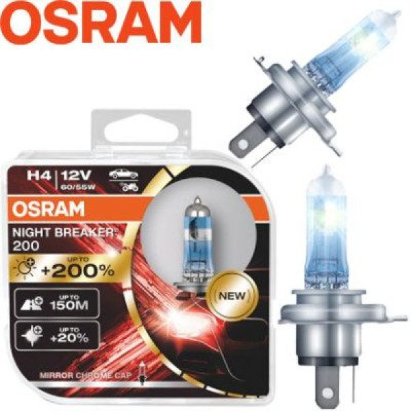 Автолампа галогенна Osram Night Breaker Laser +200% 12V H4 60/55W 2 шт Оригігал (64193 NВ200-ВОХ)