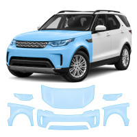 Антигравийная защитная бронепленка по лекалам для Land Rover Discovery L462 2017-2020 - передняя часть авто (капот бампер фары крылья)