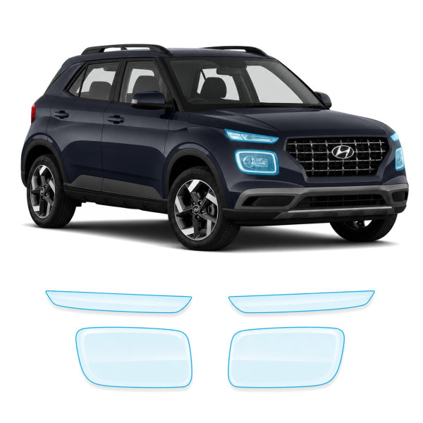 Антигравийная защитная бронепленка по лекалам для Hyundai Venue I 2019- оптика (фары и ПТФ)