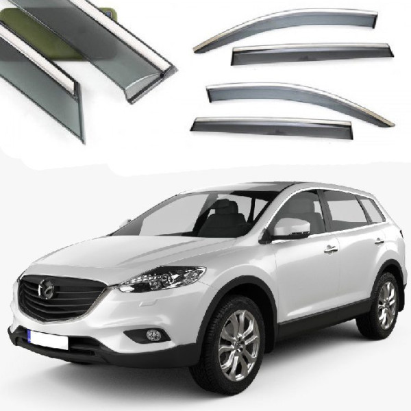 Дефлектори вікон вітровики Benke для Mazda CX-9 2015- Хром Молдинг З Нержавіючої Сталі 3D (BMDC91523-W/S)