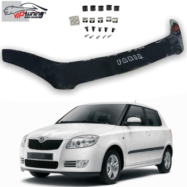 Дефлектор капота мухобойка Skoda Fabia 5J 2007-2011 Евро Крепление (Vip Tuning)