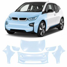 Антигравийная защитная бронепленка по лекалам для BMW i3 I01 2013-2022 - передняя часть авто (капот бампер фары крылья)