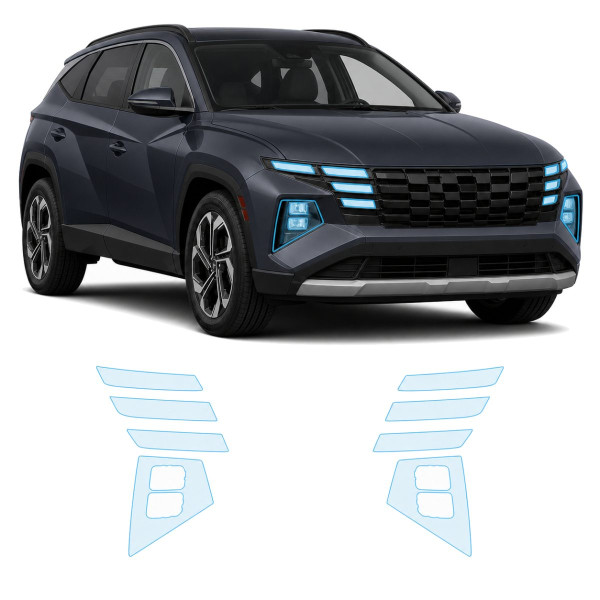Антигравийная защитная бронепленка по лекалам для Hyundai Tucson NX4 facelift 2024- оптика (фары и ПТФ)