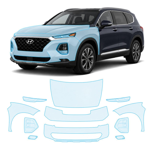 Антигравійна захисна бронеплівка за лекалами для Hyundai Santa Fe TM 2018-2020 - передня частина авто (капот бампер крила))