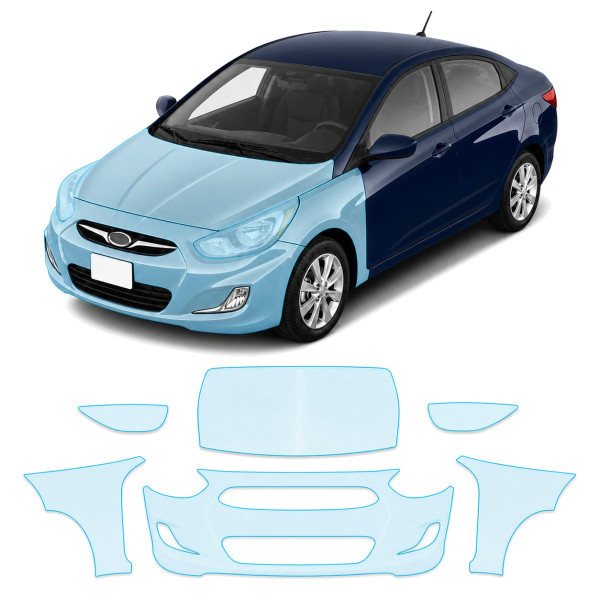 Антигравійна захисна бронеплівка за лекалами для Hyundai Accent RB 2011-2017 - передня частина авто (капот бампер крила))