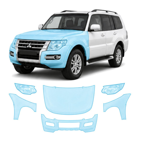 Антигравійна захисна бронеплівка за лекалами для Mitsubishi Pajero IV facelift 2015-2021 - передня частина авто (капот бампер крила))
