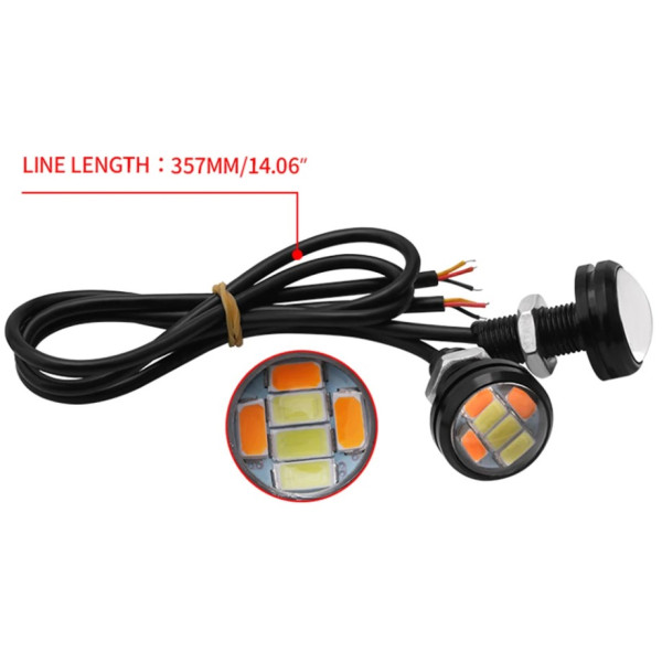 LED Денні ходові вогні ДХО очі врізні D23 мм 3W 12V Білі з Жовтим поворотами 2 шт
