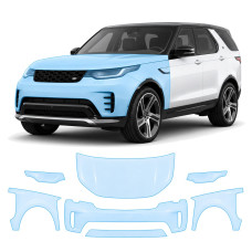 Антигравийная защитная бронепленка по лекалам для Land Rover Discovery L462 facelift 2021- передняя часть авто (капот бампер фары крылья)