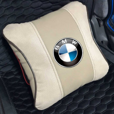 Подушка на підголівник з логотипом Bmw Екошкіра 3D Кольоровий лого Бежевий 1 шт