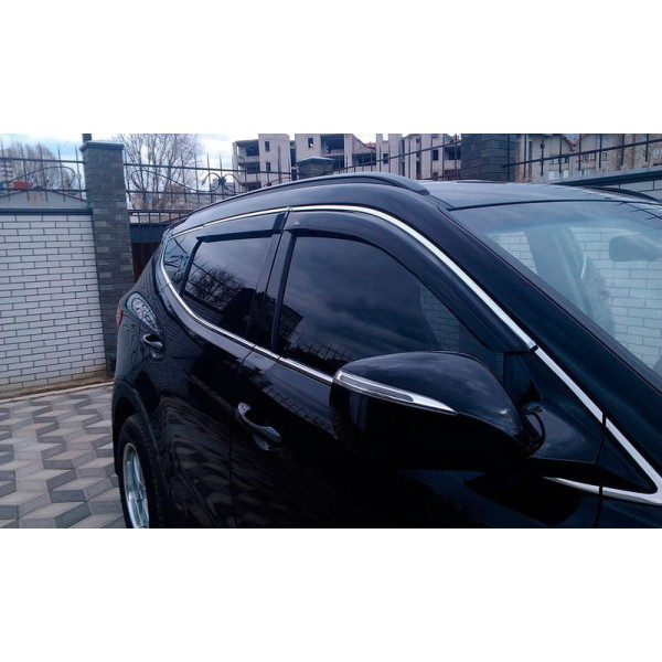 Дефлекторы окон ветровики для Hyundai Santa Fe 2012-2018 LWB С Хром молдингом