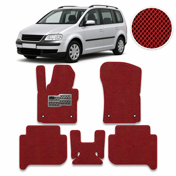 Килимки в салон EVA для Volkswagen Touran I / II 2003-2015 (Металевий підп'ятник) Червоні 5 шт