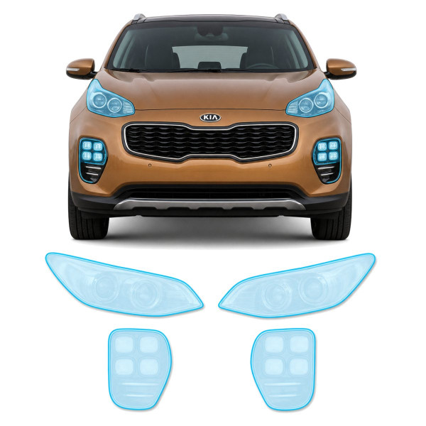 Антигравийная защитная бронепленка по лекалам для Kia Sportage QL 2016-2017 - оптика (фары и ПТФ)