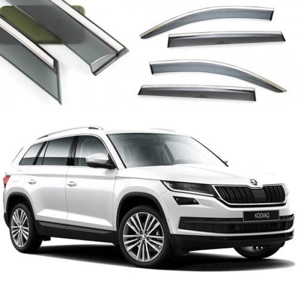 Дефлекторы окон ветровики Benke для Skoda Kodiaq 2016- Хром Молдинг Из Нержавеющей Стали 3D