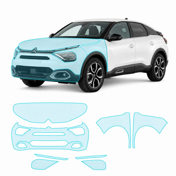 Антигравийная защитная бронепленка по лекалам для Citroen C4 / e-C4 III 2020- передняя часть авто (капот бампер фары крылья)