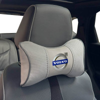 Подушка на подголовник с логотипом Volvo Экокожа 3D Цветной лого Серые-Серый кант 1 шт