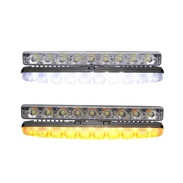 Дневные ходовые огни ДХО 254x24x42 мм / 1W*9SMD / Линза с бегущим повортом Х-09-2 / корпус метал / Белые 2 шт