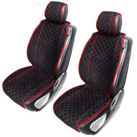 Накидки для сидений Алькантара Verona Premium L передние Черные-Красная Нить 2 шт (Оригинал)