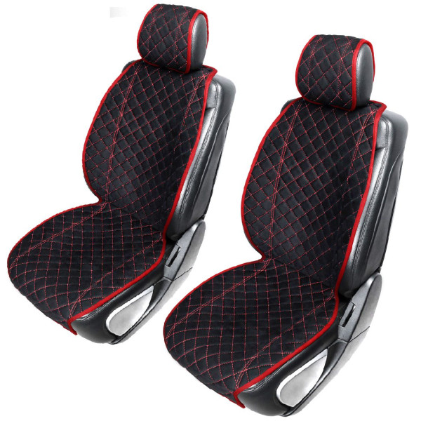 Накидки для сидений Алькантара Verona Premium L передние Черные-Красная Нить 2 шт (Оригинал)