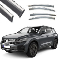 Дефлекторы окон ветровики Benke для Volkswagen Touareg III 2018- Хром Молдинг Из Нержавеющей Стали 3D