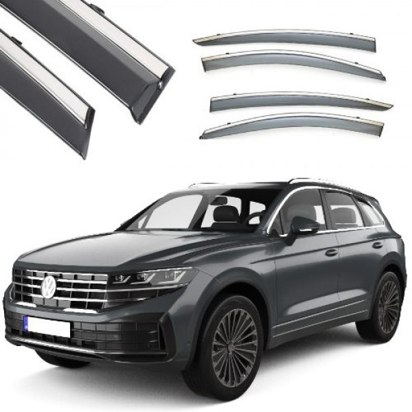 Дефлектори вікон вітровики Benke для Volkswagen Touareg III 2018- Хром Молдинг З Нержавіючої Сталі 3D