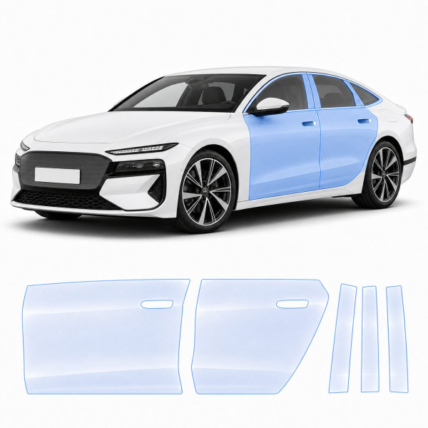 Антигравийная защитная бронепленка по лекалам для Audi A6 e-tron C9 2024- зоны дверей и стойки окон