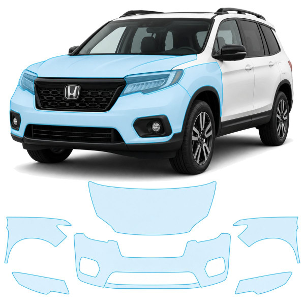 Антигравийная защитная бронепленка по лекалам для Honda Passport III 2019-2021 - передняя часть авто (капот бампер фары крылья)