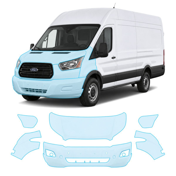 Антигравийная защитная бронепленка по лекалам для Ford Transit VII 2013- передняя часть авто (капот бампер фары крылья)