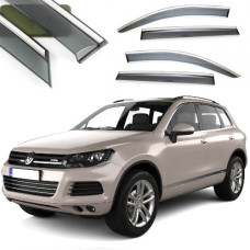 Дефлектори вікон вітровики Benke для Volkswagen Touareg II 2010-2018 Хром Молдинг З Нержавіючої Сталі 3D (BVWTR1123-W/S)