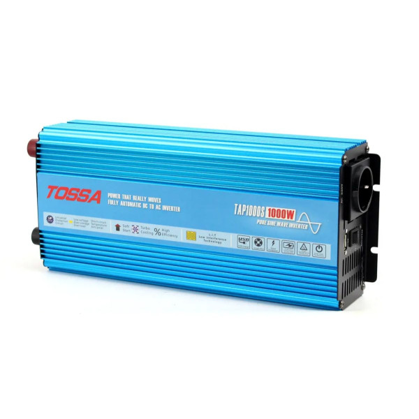 Перетворювач напруги (інвертор) Tossa 12V -220V/1000W Чистий Синус 1USB 1Розетка (TAP1000S)