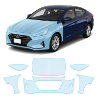 Антигравийная защитная бронепленка по лекалам для Hyundai Elantra AD 2015-2018 - передняя часть авто (капот бампер фары крылья)