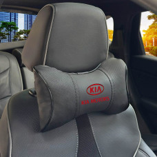 Подушка на підголовник з логотипом Kia Екошкіра 3D Кольоровий лого Чорна-Чорний кант 1 шт