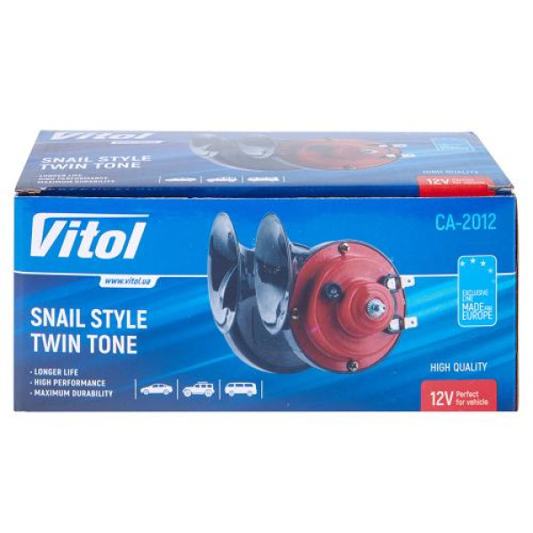 Сигнал електромагнітний равлик Vitol 12V D=88 мм Червоно-Чорний CA-2012