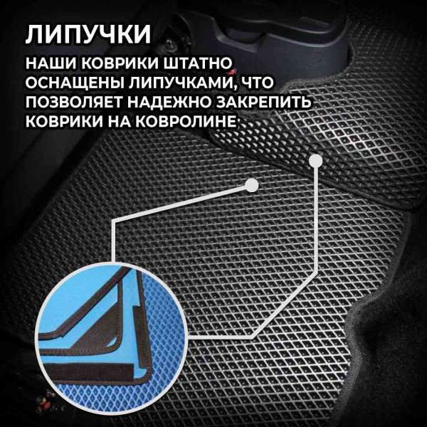 Килимки у салон EVA для Audi A6 С5 1997-2004 з підп'ятником Чорні-Синій кант 5 шт
